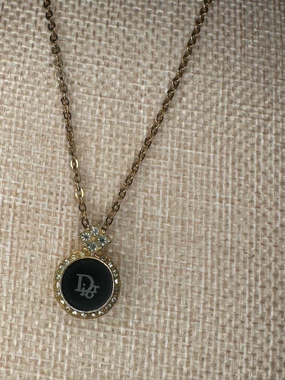 Christian Dior CD Logo Necklace Black Enamel Crystal Halo Gold Plated Vintage - Picture 3 of 11
